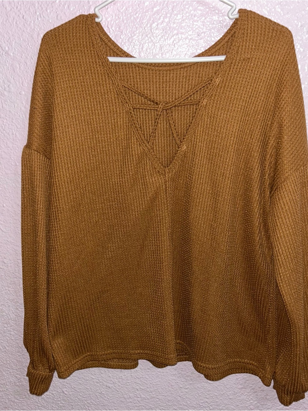 Amazon Women's Waffle Knit Long Sleeve Sweatshirt in Brown - Picture 2 of 3